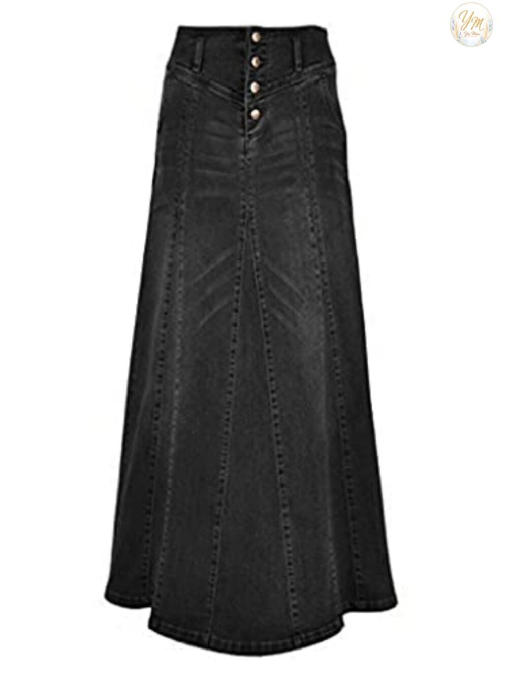 CHARTOU Women's High Waist A-Line Maxi Denim Skirt Button-Fly Cotton Blend